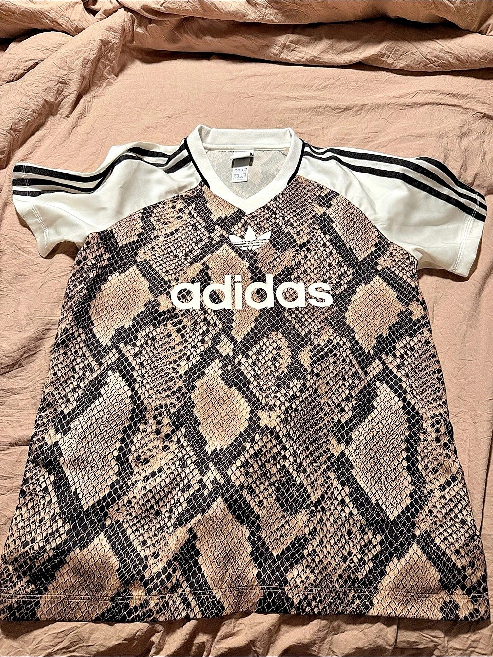 Adidas Snake Print Satin Jersey Brown & White Size Medium